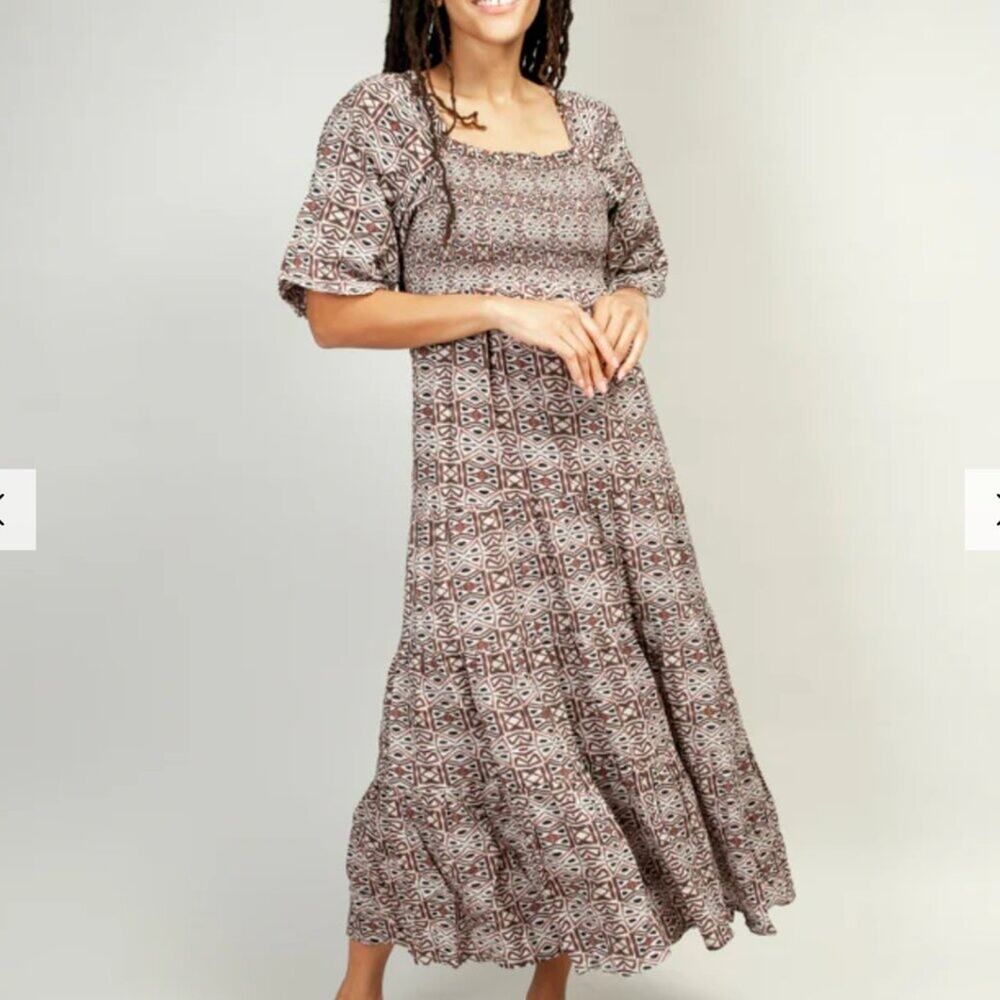 NOONDAY COLLECTION NWT Smocked Maxi Dress, Bagru  size 2 L/XL